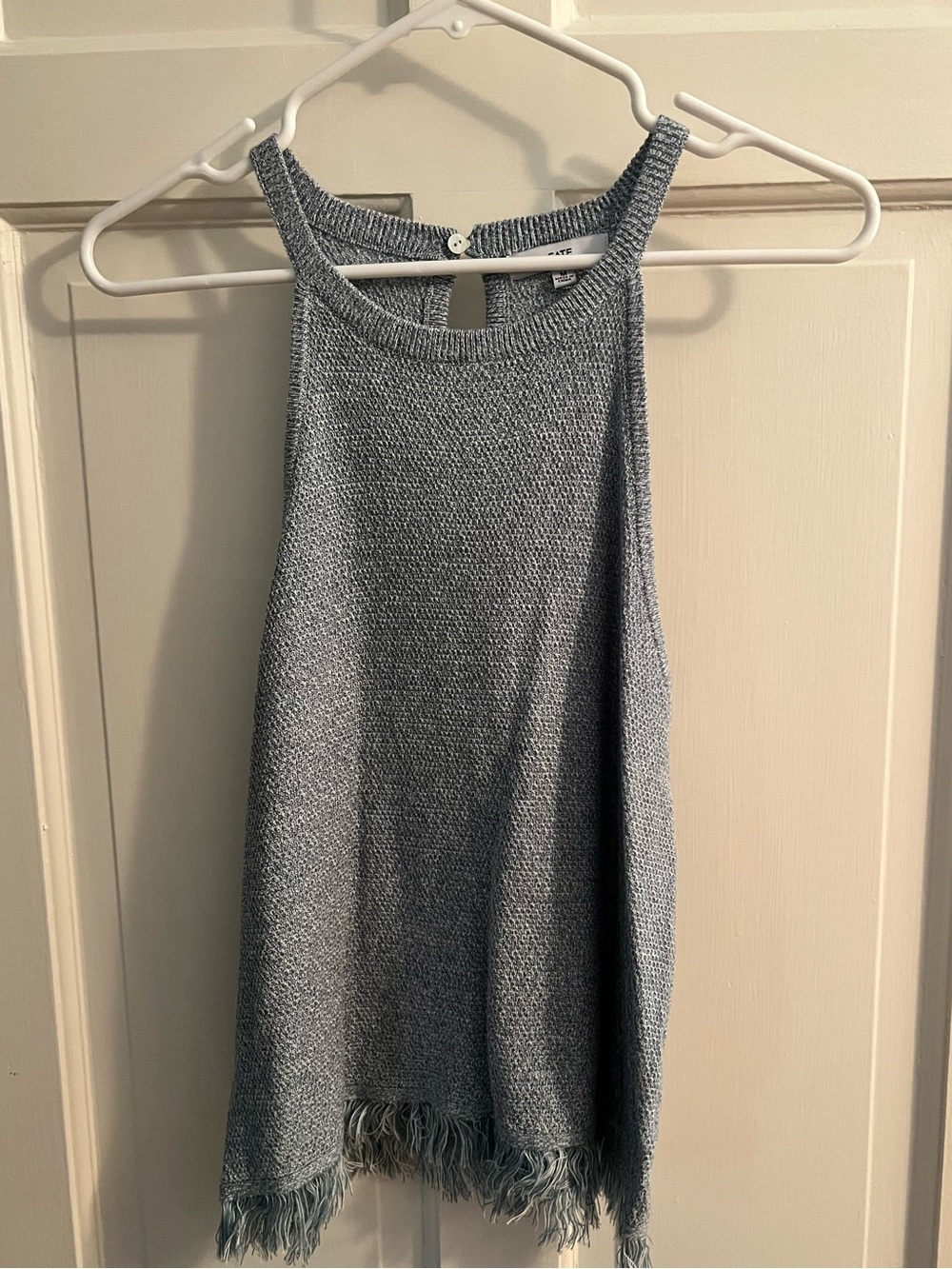 Fate Light Blue Knit Halter Tank with Fringe Hem